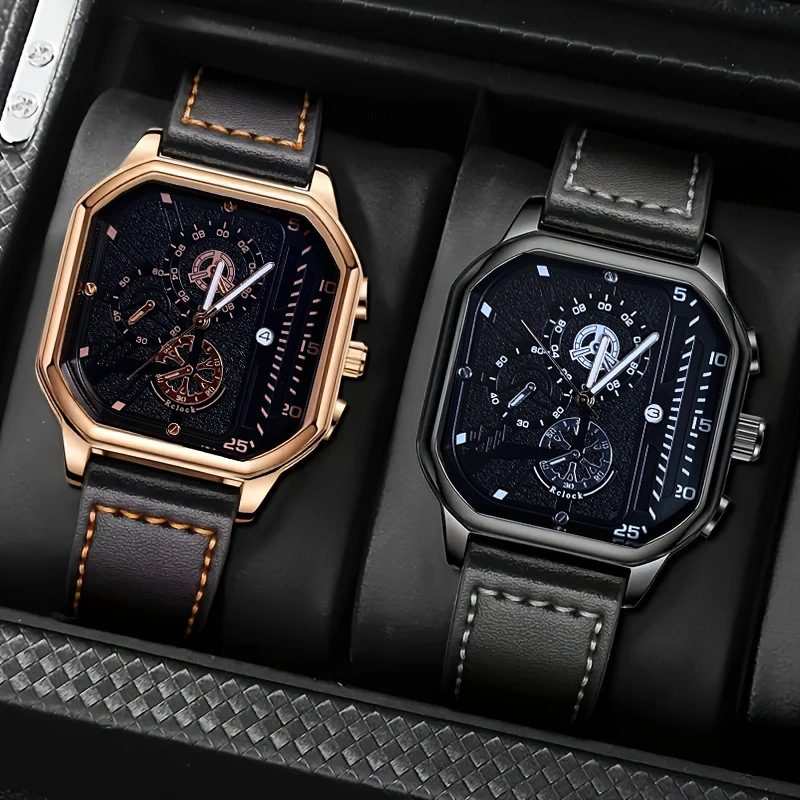 Manufacturer's In-Stock Men's Watches Wholesale Fashion Square Men's Quartz Watch Leather Strap Hollow Trendy Wristwatch Manufacturer's In-Stock Men's Watches Wholesale Fashion Square Men's Quartz Watch Leather Strap Hollow Trendy Wristwatch