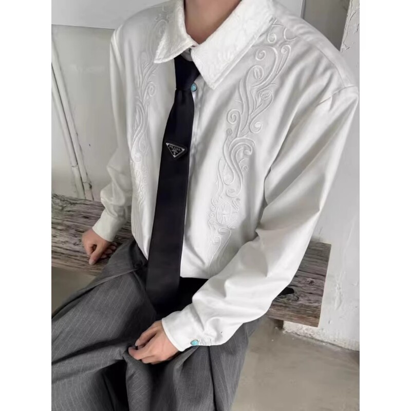 Turquoise Embroidered Shirt for Men, Spring/Summer Old Money Style, Husband-Like Look, Long-Sleeve Shirt, Cleanfit Jacket