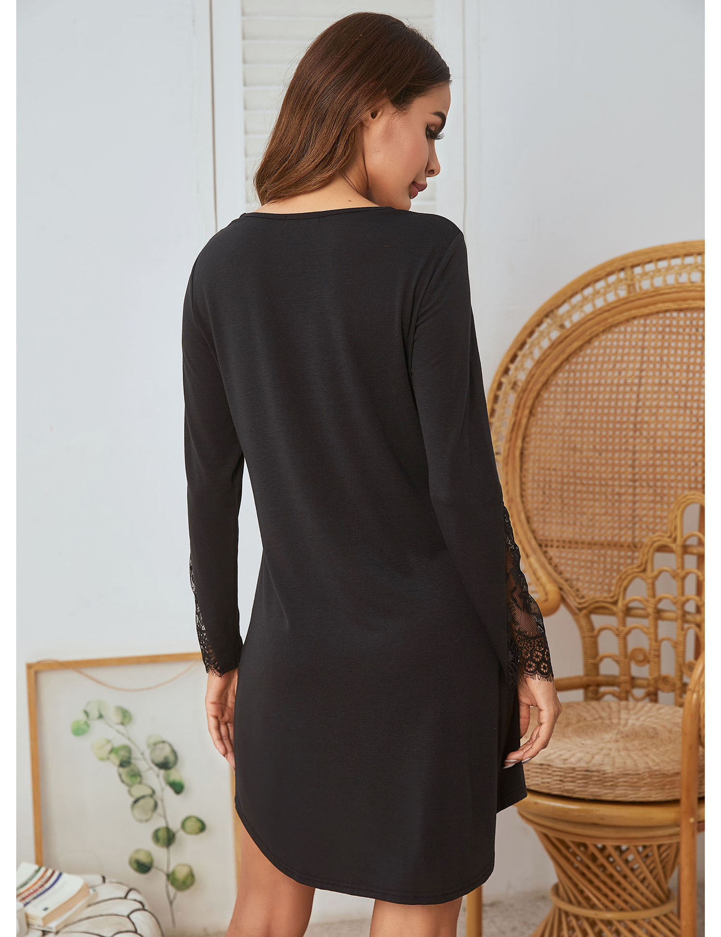 Pigiama e pullover da donna a maniche lunghe con patta in pizzo patchwork, autunno inverno_voghion.com