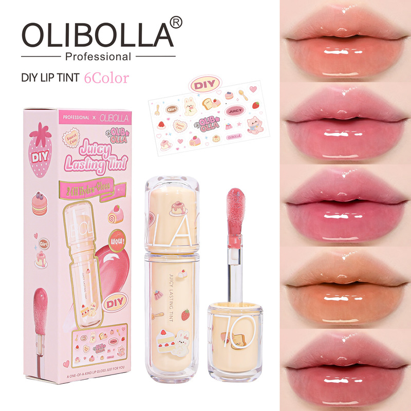 OLIBOLLA cross-border best-selling DIY mirror-finish moisturizing lip glaze, long-lasting hydration, brightens skin tone, six colors, soft brush head OLIBOLLA cross-border best-selling DIY mirror-finish moisturizing lip glaze, long-lasting hydration, brightens skin tone, six colors, soft brush head