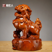 花梨木雕刻狮子摆件一对宫门狮家居办公室客厅店铺装饰红木工艺品