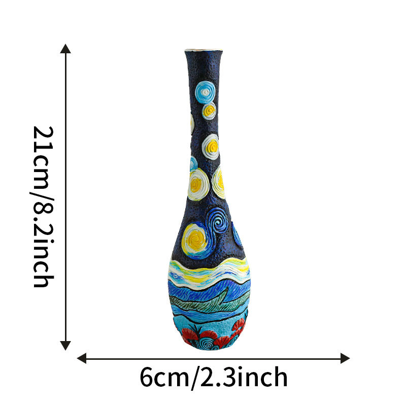 Hot Selling Van Gogh Art Inspiration Starry Night Resin Vase Set Home Desktop Flower Arrangement Decorative Vase Ornaments