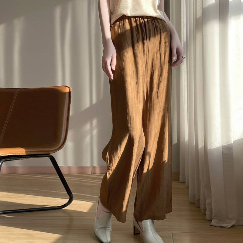 2025 Spring and Summer New Ice Silk Cotton Linen Casual Pants Women's Solid Color High Waist Drape High-grade Pleated Wide Leg Pants