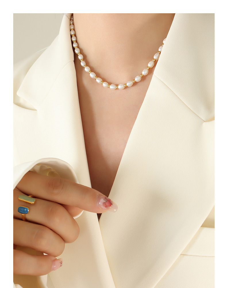 Elegant Geometric Titanium Steel Pearl Bracelets Necklace