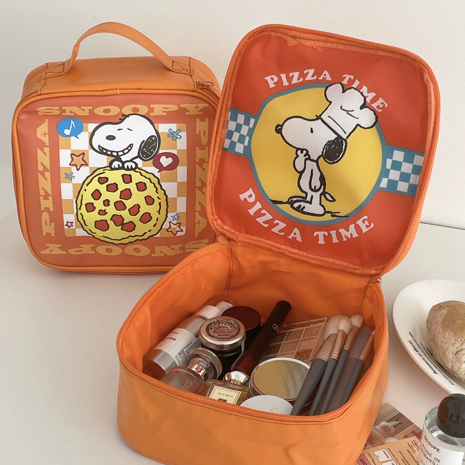 Оранжевая сумка для макияжа Snoopy двусторонний принт милый щенок студент портативная сумка для хранения