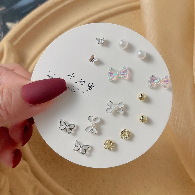 女性用コンパクトミニインズピアス S925 シルバー針 1週間ピアス 7点セット 爽やかで甘い組み合わせ|undefined