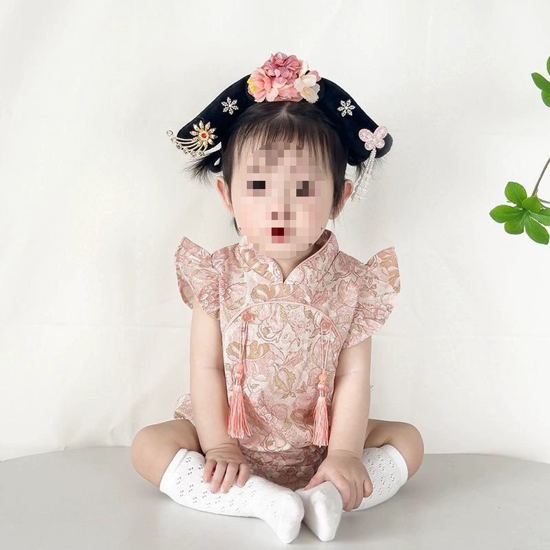 Летняя детская одежда, комбинезон Cheongsam, китайский стиль, полный костюм для малыша на один месяц, годовалого ребенка, тонкий ползунок на сто дней.
