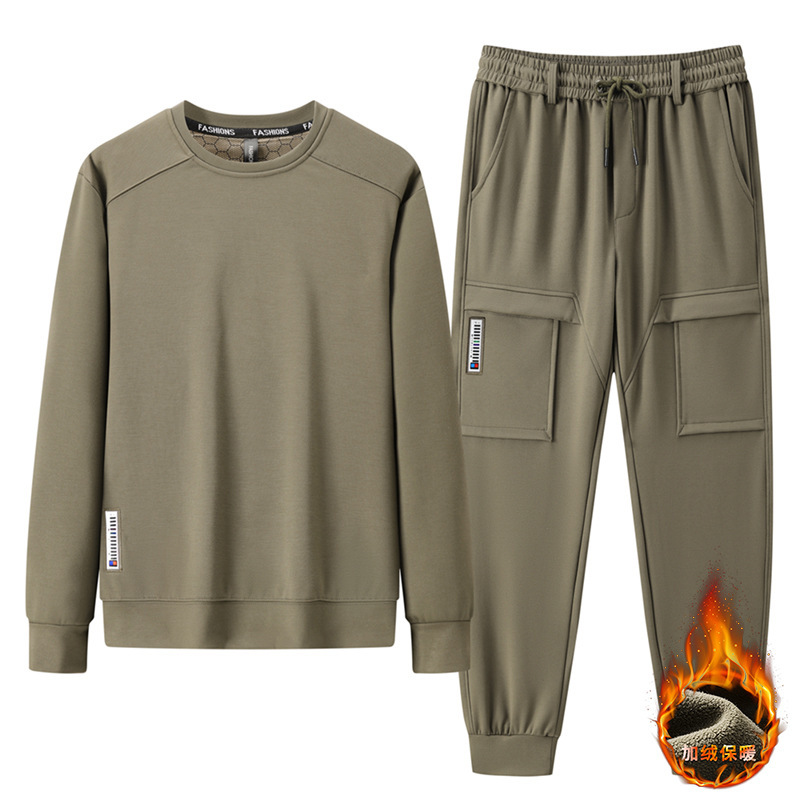 suit Men's Autumn and Winter New Graphene fleece-lined Warm Sweat Sweat Pants Men's Two-piece plus size Sports Casual suit