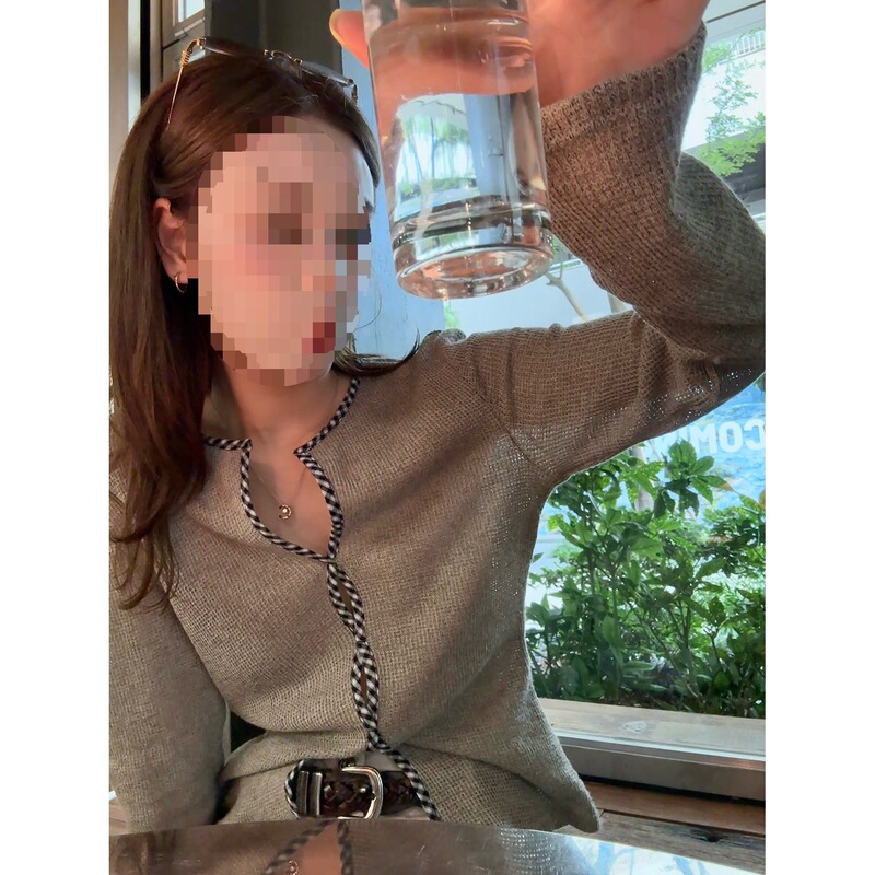 跨境LelyMooch/解构主义门襟格纹扭结包边腰显瘦针织打底衫长袖衣|undefined