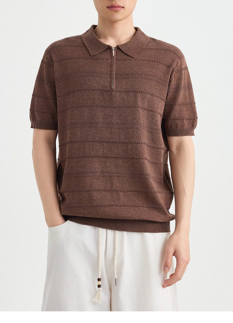 Áo polo nam tay ngắn cổ bẻ phối khóa kéo một nửa, chất liệu dệt kim hoa văn jacquard — đen chi tiết 33