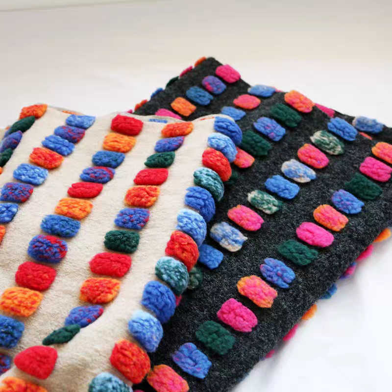 Lamb Wool Colorful Square Knitted Wool Jacquard Women's Autumn and Winter Coat Fabric Handmade Bag Diy Fabric