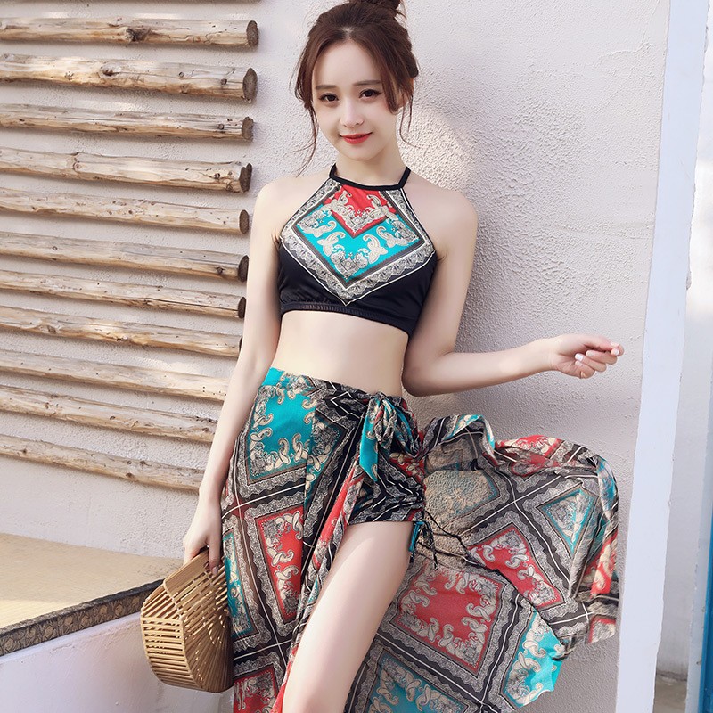 比基尼泳裝三件套分體女士性感小胸聚攏歐美風高級設計感溫泉泳裝