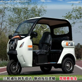 可配太阳能板顶棚家用休闲代步电动三轮车双排3座客户接待观光车