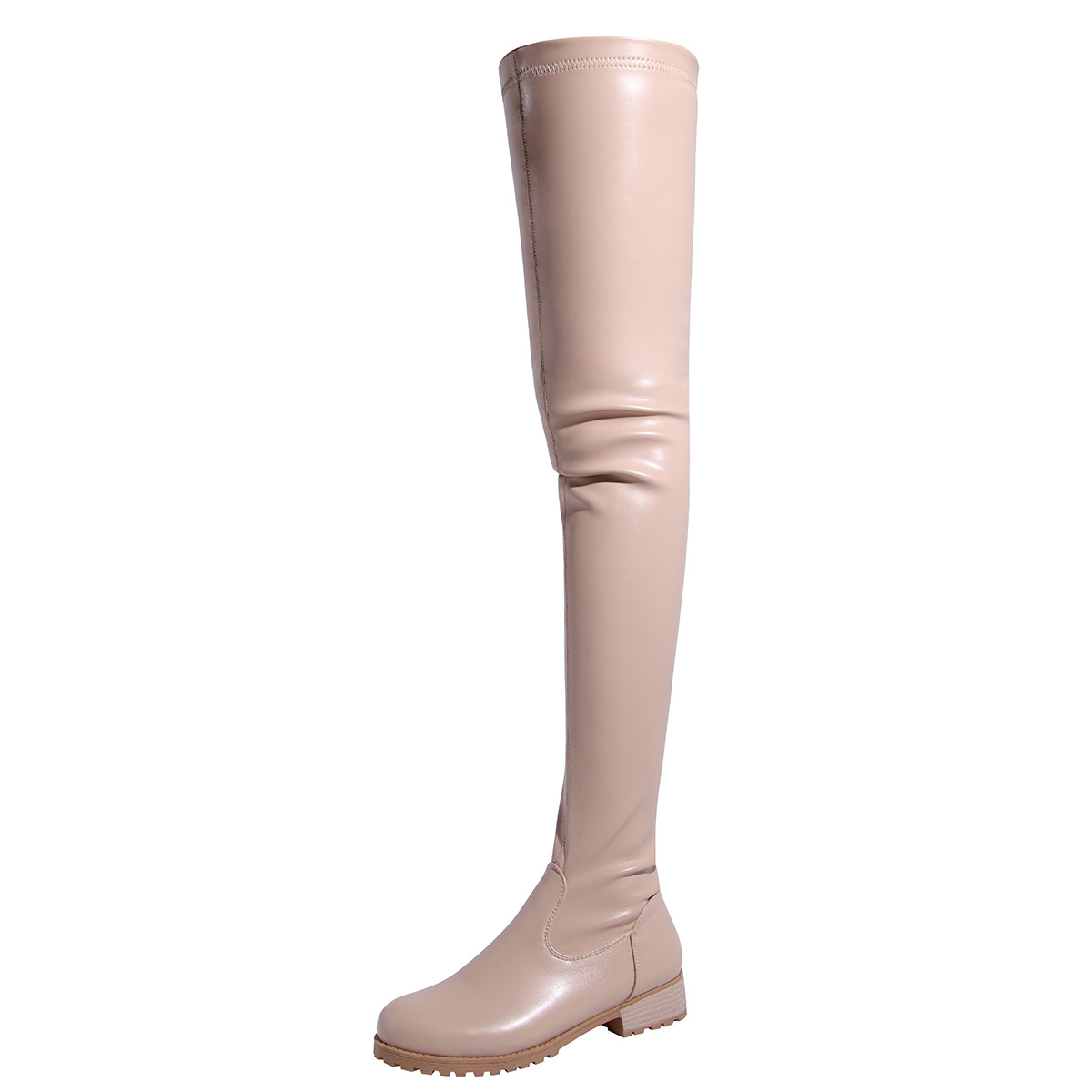 Women's Over The Knee Long Boots Retro Round Toe Mid Heel Zip_voghion.com
