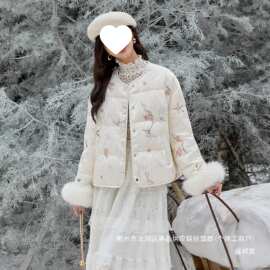 厂家直销2025新款冬季新中式国风刺绣短款羽绒服女小个子时尚减龄