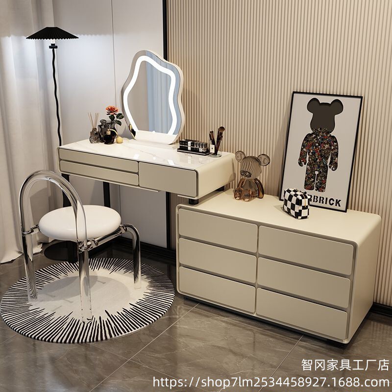 Makeup Table Multifunctional Combination Bedroom Cream Style Telescopic Storage Cabinet Modern Simple Desk Integrated Dressing Table