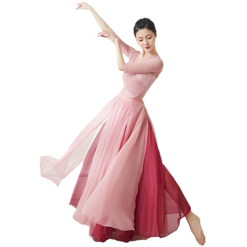Chinese Classical Dance Half-Body Skirt, 720° Elegant Double-Layer Silk, Stage Performance