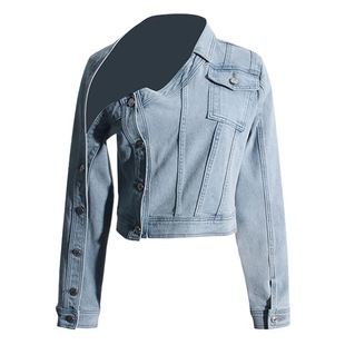 Spring 2024 New American retro washed distressed off-the-shoulder design Denim coat women's niche design jacket