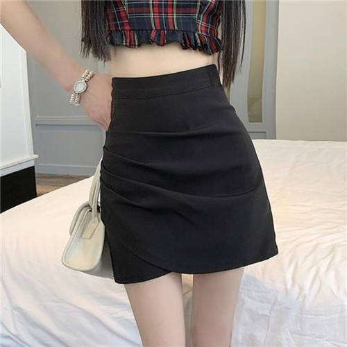 2024 Summer New Asymmetrical Pleated Slit A-line Semi-slip Dress for Women High-waisted Noble Lady Style Bodycon Skirt