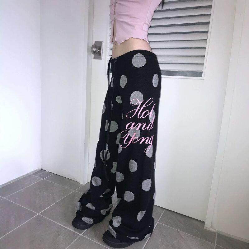 Y2K Trendy Retro New Fashion Korean-Style Polka Dot Letter Print Casual Sports Wide-Leg Drawstring Pants Y2K Trendy Retro New Fashion Korean-Style Polka Dot Letter Print Casual Sports Wide-Leg Drawstring Pants