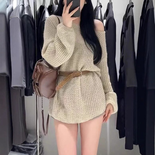 French Cut Out Long-Sleeved Knitwear for Women 2025 Early Autumn New Loose Casual Mid-Length Top Simple and Versatile