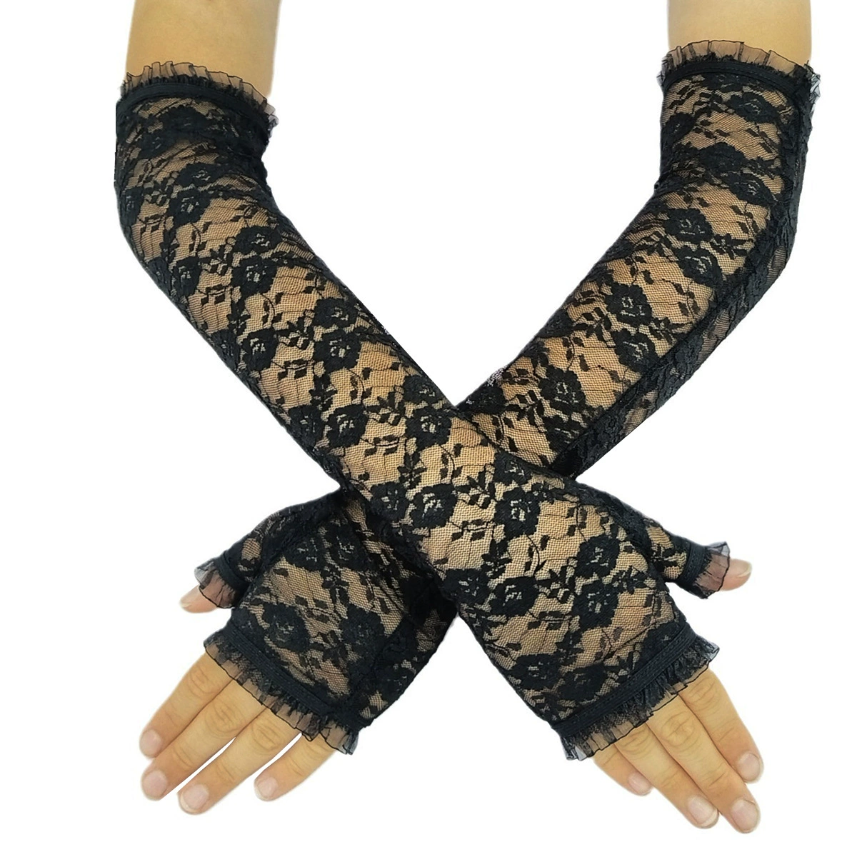 Длинные кружевные перчатки с половиной пальцев, женские летние солнцезащитные рукава, солнцезащитный козырек для вождения, солнцезащитный козырек для верховой езды, протекающий чехол для рук, Женский чехол для рук