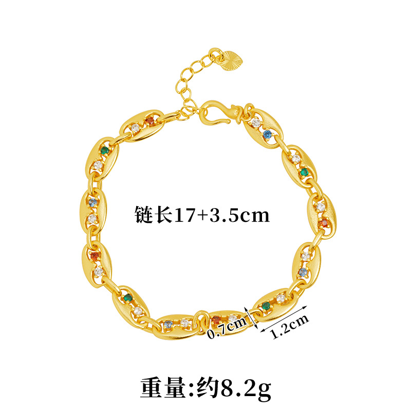 Nueva pulsera de oro de arena vietnamita ligera nariz de cerdo de lujo incrustado pulsera de zirconio para mujeres de alta calidad no se desvanecen joyas