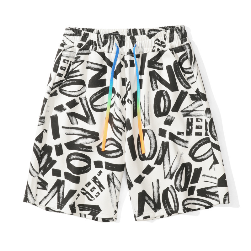 Men's Shorts, Five-Point Pants, Summer Cotton Letter Print Graffiti Fashion Breathable Lightweight Running Beach Sports Pants Men's Shorts, Five-Point Pants, Summer Cotton Letter Print Graffiti Fashion Breathable Lightweight Running Beach Sports Pants