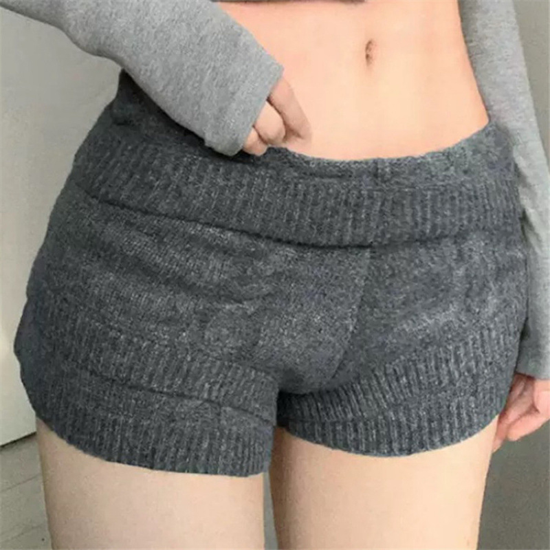 美式2025秋冬款辣妹针织毛线短裤跨境修身显瘦休闲外短裤松弛感毛