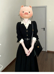 法式感黑色polo领衬衫连衣裙子女2025新款夏季穿搭假两件长裙