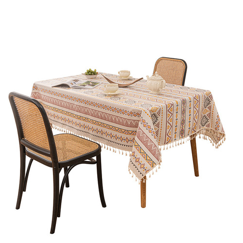 Bohemian TPU cotton and linen tablecloth no-wash waterproof and oil-proof living room tablecloth ethnic rectangular bed and breakfast tablecloth