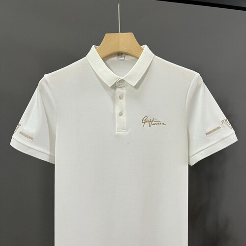 Summer thin short-sleeve Polo shirt for men, Korean style, slim fit, embroidered, side slits, casual, business, versatile, collar T-shirt top