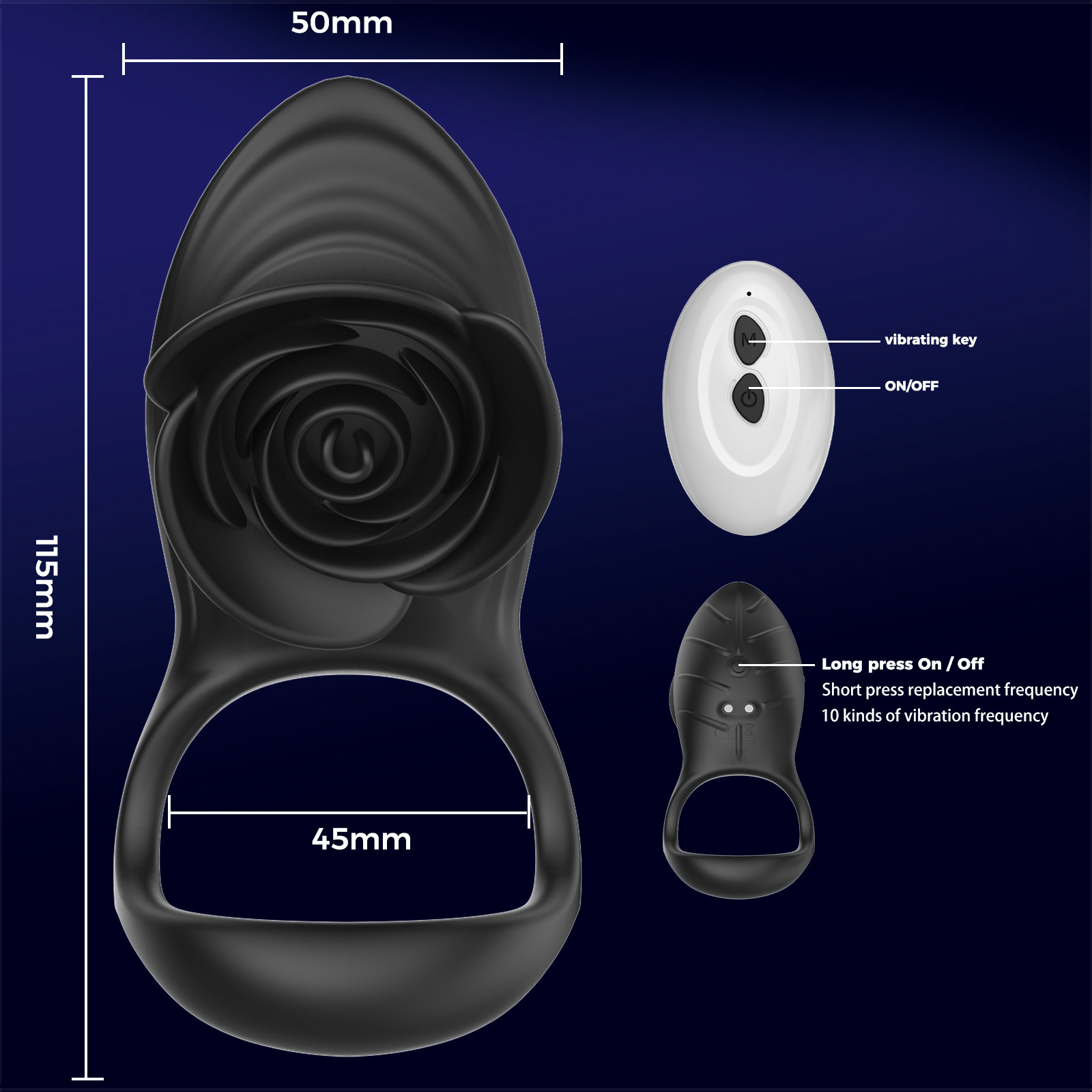 Anello di bloccaggio Hot Rose con telecomando wireless per adulti, per flirtare e ritardare_voghion.com