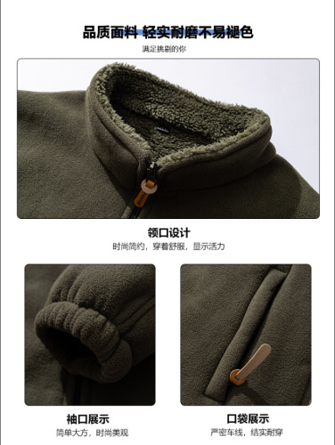 Men's Plush Padded Jacket for Autumn and Winter, Stand-up Collar, Fleece-lined, Thickened, Lamb Wool Windbreaker, Warm Fleece Coat for Youth