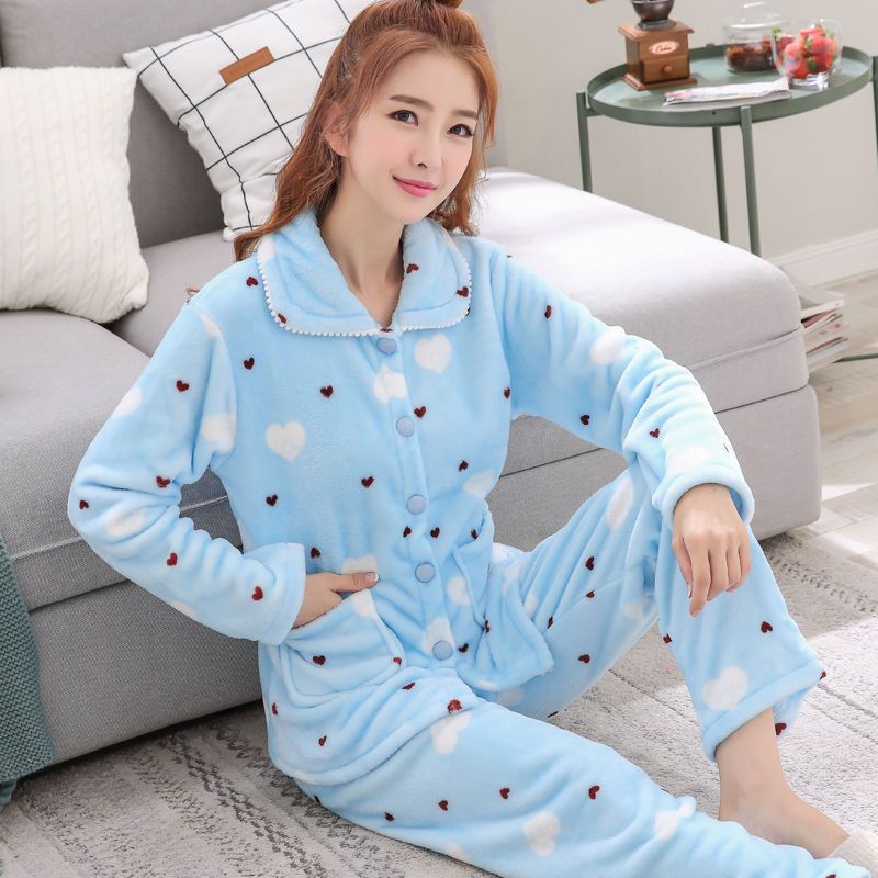 Pijamas de las mujeres Otoño e Invierno coral polar lindo engrosada estilo coreano franela caliente de dibujos animados más tamaño desgaste del hogar traje de invierno