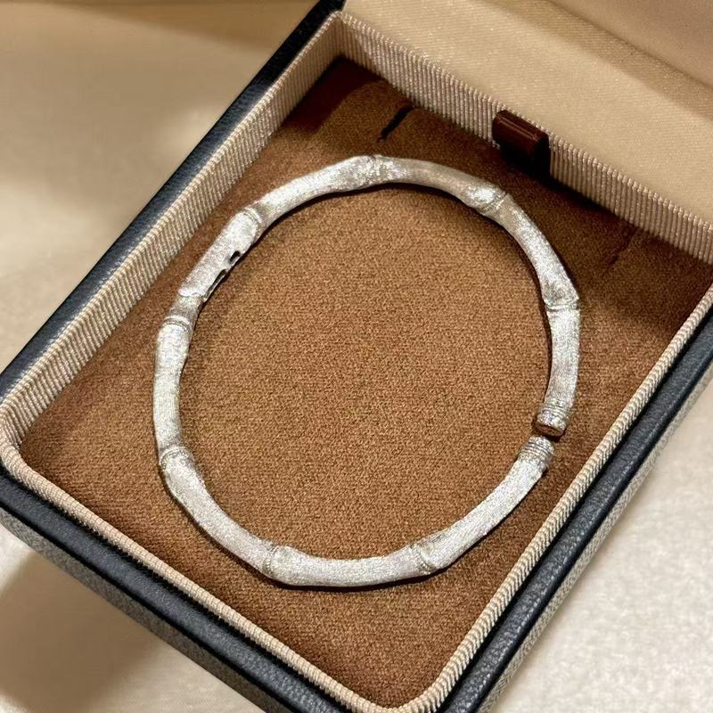 S925纯银 节节高升拉丝竹节手镯开口螺旋设计 手工拉丝银镯子新中|undefined