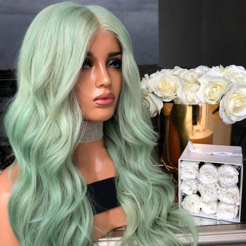 Perruque longue ondulée verte synthétique extension de cheveux_voghion.com