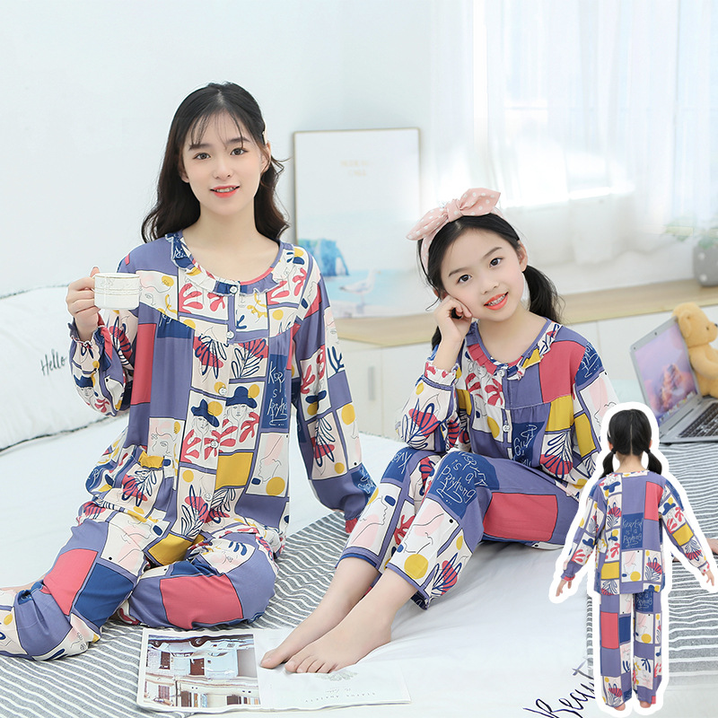 2021 new pattern Cartoon children Cotton silk pajamas summer Thin section Parenting Female Women TSUMUGI Home Furnishing Air conditioning service wholesale