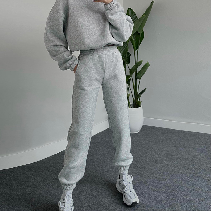 Autumn Winter Solid Color Hooded Long Sleeve Sweater Women Clothing Casual Trousers Suit 8 Autumn Winter Solid Color Hooded Long Sleeve Sweater Women Clothing Casual Trousers Suit