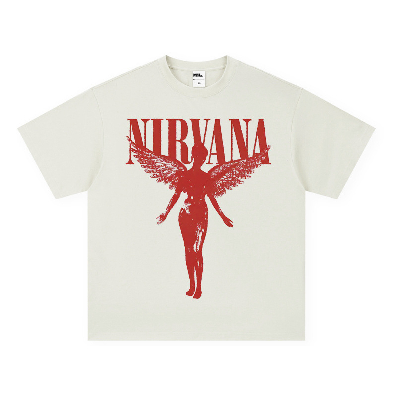 NIRVANA ロックアメリカン 3D デジタルプリントレトロ半袖 T シャツクロスボーダープリントアメリカンファッションヴィンテージ模造綿|undefined