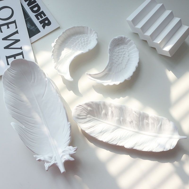 Ins Gypsum Feather Wings Jewelry Tray Necklace Earrings Storage Tray Jewelry Display Stand Display Shooting Props