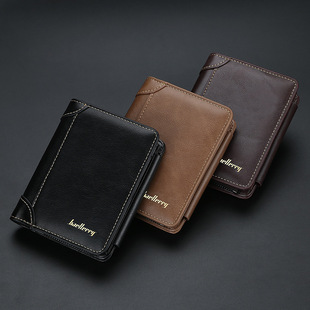 Baellerry New Wholesale Men's Wallet Vertical Zipper Buckle Coin Purse Short Wallet with Multiple Card Slots