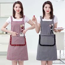 韩版女时尚加厚棉布透气围裙家用厨房做饭工作服无袖格子背带围腰