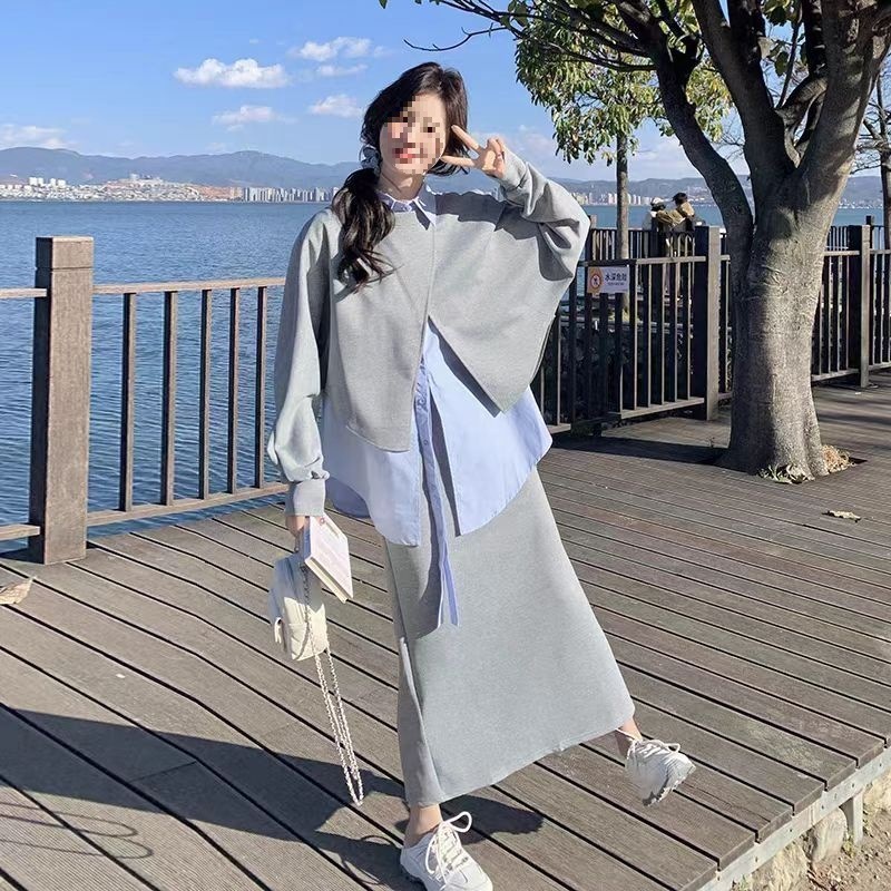 韩系休闲衬衫卫衣三件套女春秋2025新款减龄设计感开春穿搭一整套|undefined