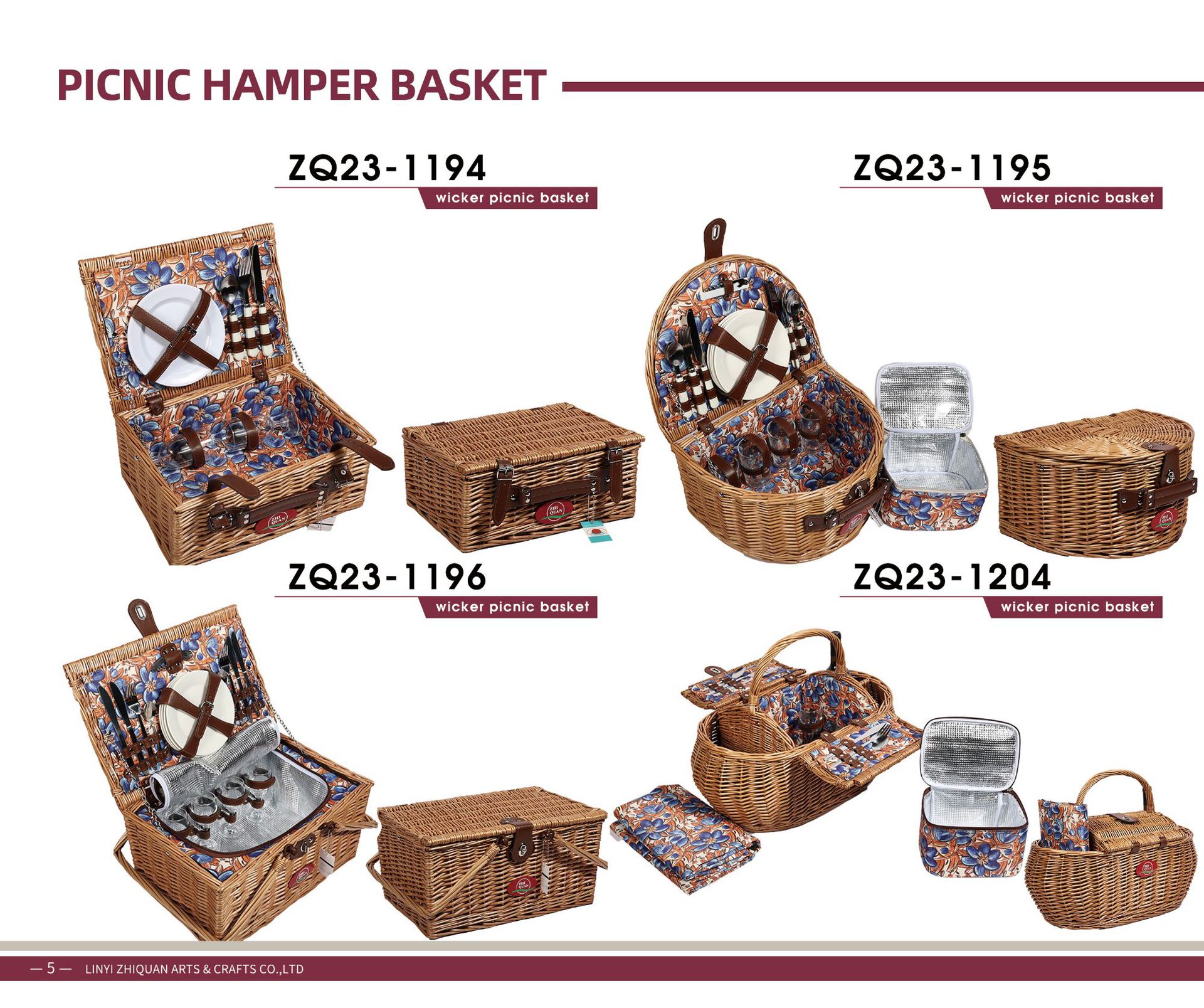 Comercio exterior personalizado de caña trenzada marco de sauce cesta de picnic doble grupo de cuatro bolsas de aislamiento de calor cesta de picnic cesta de sauce picnic