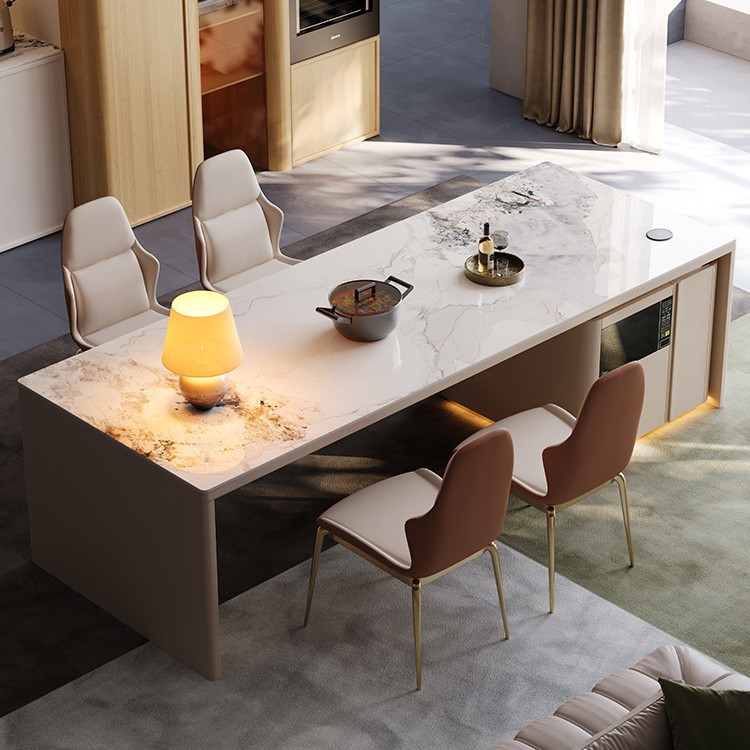 Mesa de comedor de pizarra de roca, apartamento pequeño, hogar, moderno, simple, ligero, lujo, nueva mesa de mesa de isla Qiping multifuncional de alta gama, una mesa de comedor