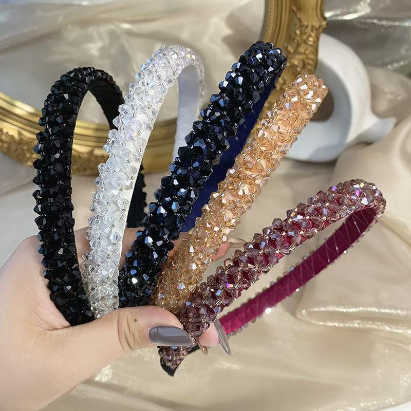 韩版头饰时尚手工串珠明星爆款水晶发箍韩国卡子宽边水钻头造型