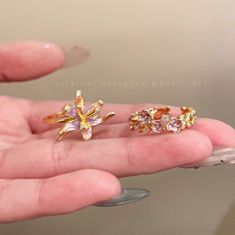 French Iris Flower Open Ring For Women Light Luxury Vintage_voghion.com