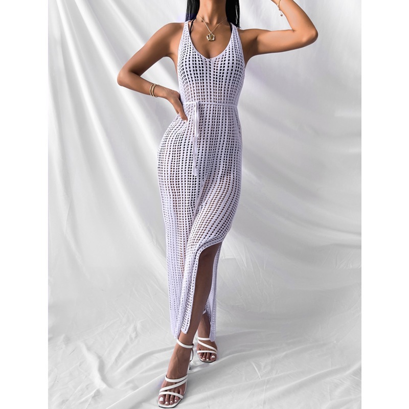 High Waist Waist Line Wholesale Women's Sexy Hollow Out Backless Solid Color Beach V Neck Sleeveless Irregular Skirt