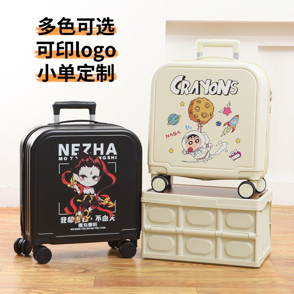 Children's Suitcase with Printed Text and Code Lock, Customizable with Patterns, Large Capacity, Children's Suitcase with Universal Wheels, Carry-On Suitcase